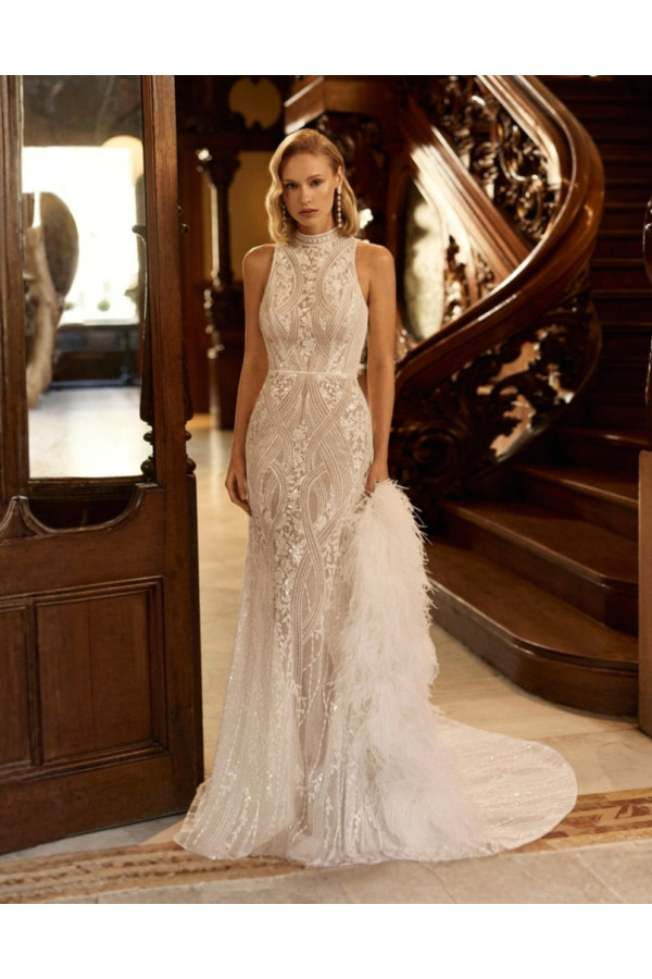 Calma abito da sposa avorio dritto con perline Rosa Clará Gatsby 2027