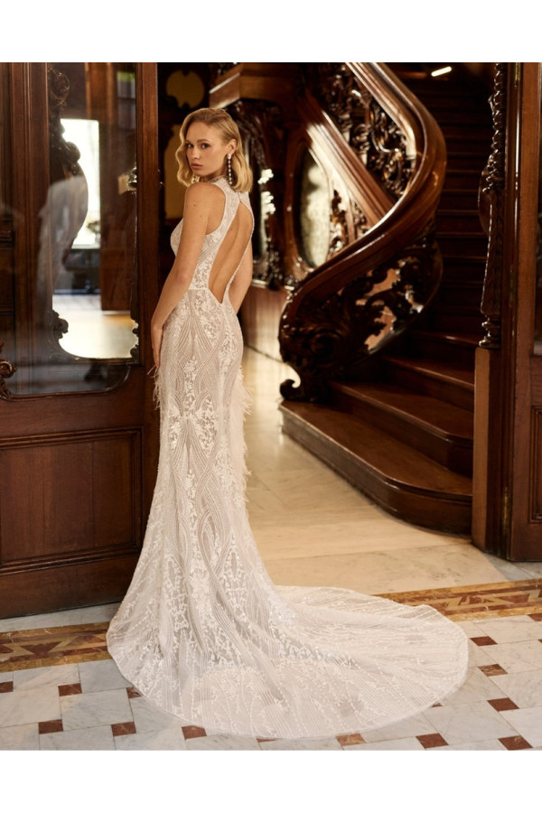 Calma abito da sposa avorio dritto con perline Rosa Clará Gatsby 2027