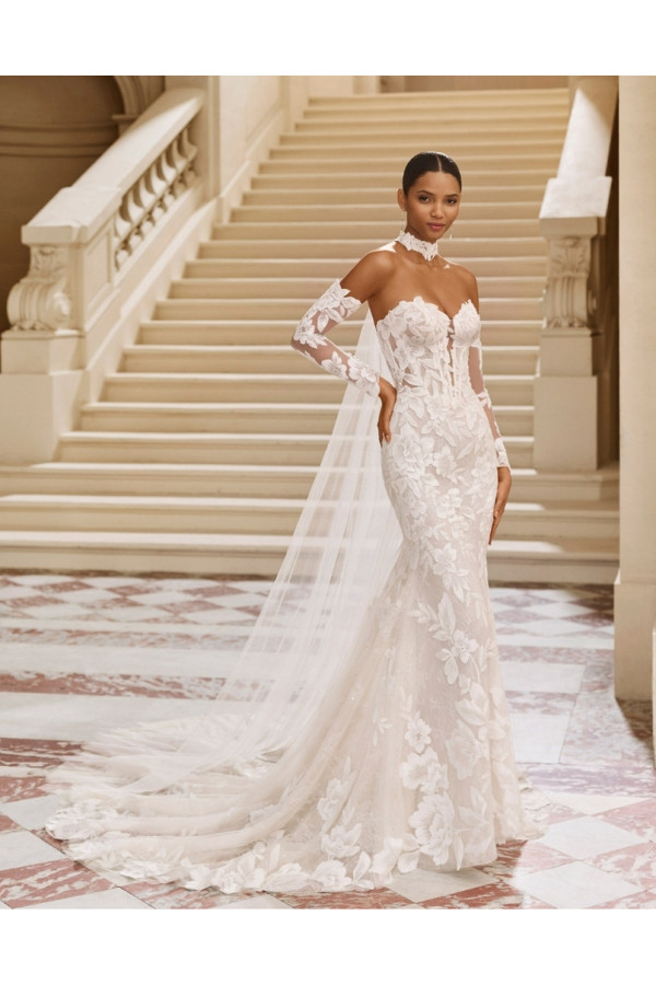 Ambar abito da sposa avorio in pizzo a sirena Rosa Clará Dream 2027