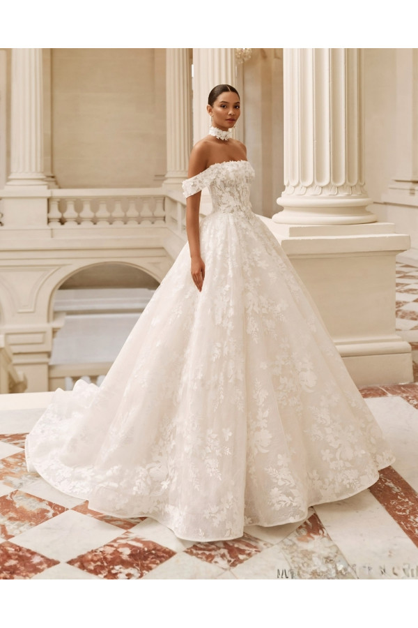 Amapola abito da sposa avorio in pizzo ampio Rosa Clará Dream 2027