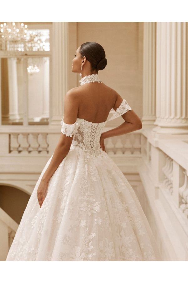 Amapola abito da sposa avorio in pizzo ampio Rosa Clará Dream 2027
