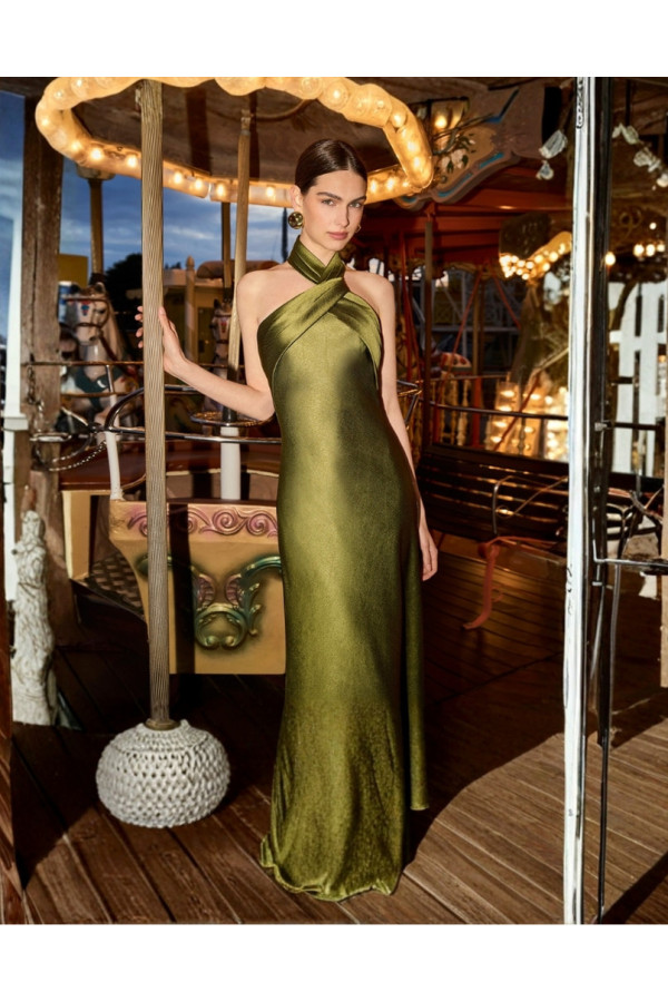 1817 Abito da cerimonia donna verde a sirena di crep lurex di dani's