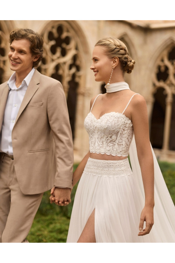Livy abito da sposa avorio in chiffon spezzato di Rosa Clará Boheme