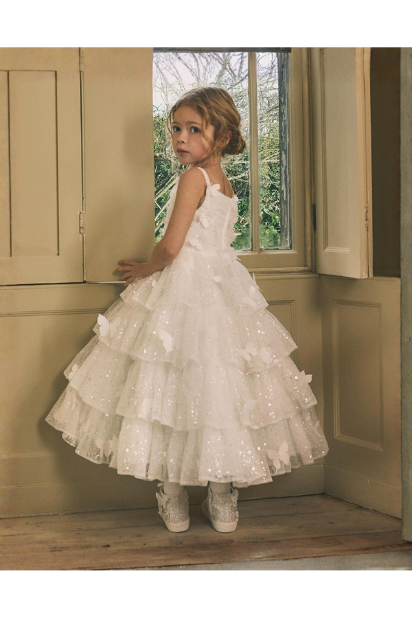 Abito Prima Comunione avorio in tulle a balze Persephone di Fable