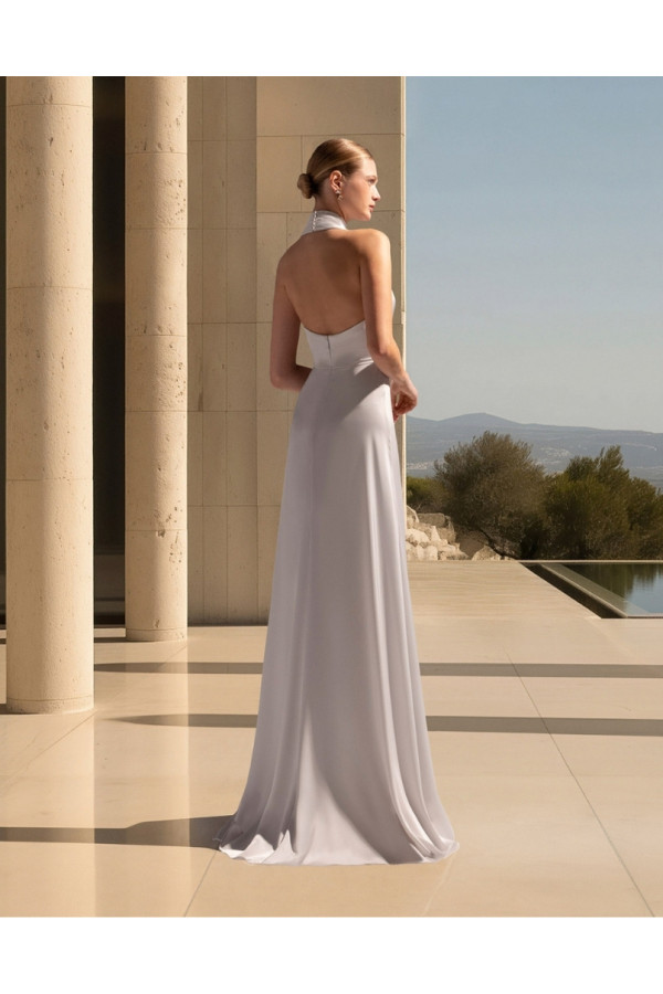 Abiti da cerimonia donna 1p03 cipria in tulle di seta Paloma Queves