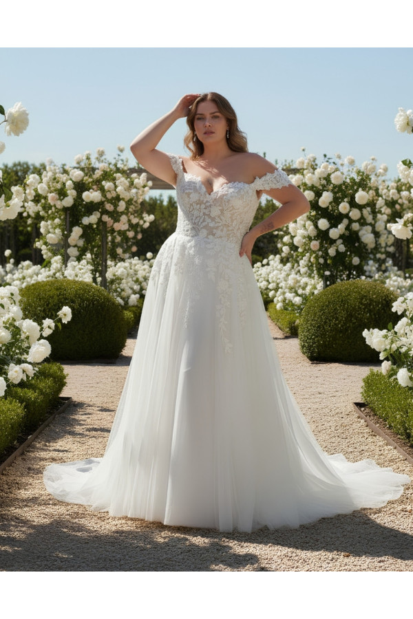 Abito sposa avorio pizzo e tulle ampio 27CURV06 Curvy by Miss Kelly