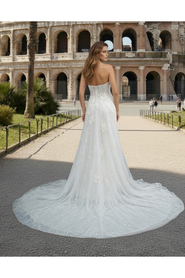 Abito da sposa avorio in tulle e cristalli con spacco 27MS02 Mercedes