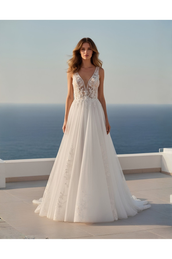 Abito da sposa avorio in pizzo 3D e tulle ampio 27LOV36 Lovely