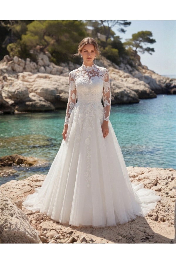 Abito da sposa avorio in pizzo e tulle ampio 27LOV34 Lovely 2027