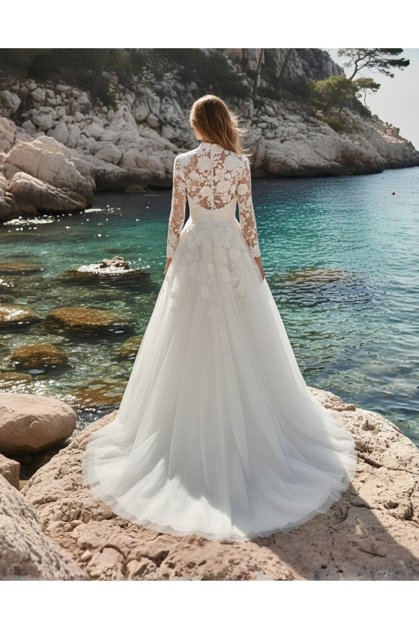 Abito da sposa avorio in pizzo e tulle ampio 27LOV34 Lovely 2027