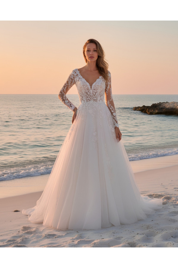 Abito da sposa avorio in tulle e pizzo ampio 27LOV33 Lovely 2027
