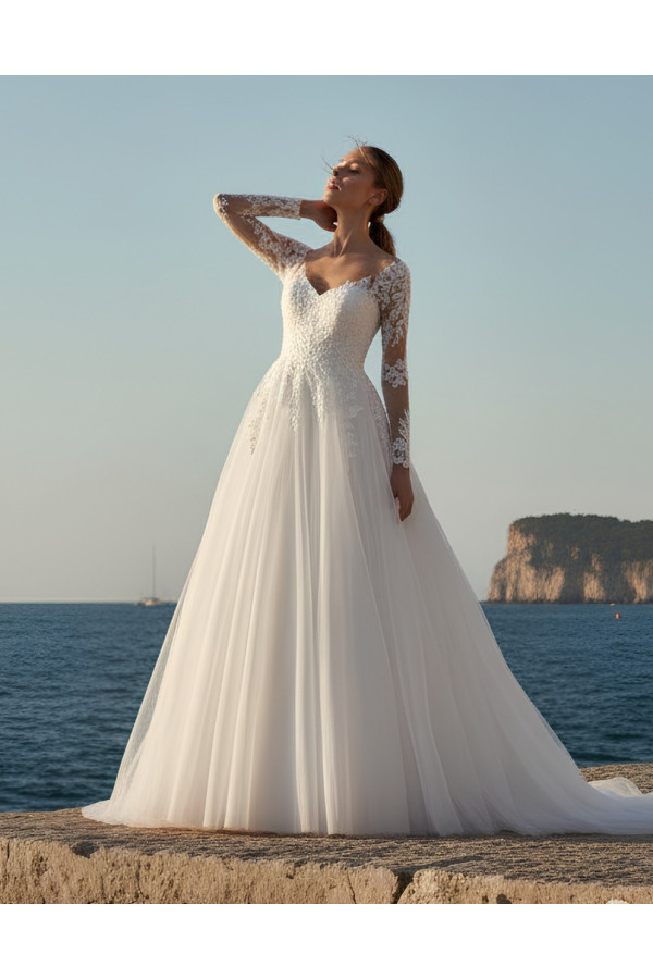 Abito da sposa avorio in pizzo 3D e tulle ampio 27LOV25 Lovely 2027