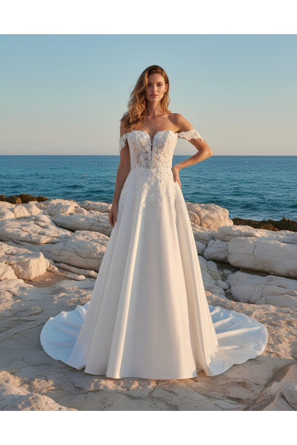 Abito da sposa avorio in crepe e pizzo ampio 27LOV09 Lovely 2027