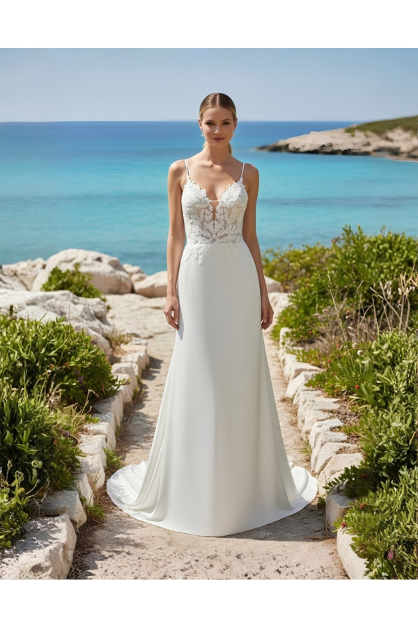 Abito da sposa avorio in crepe e pizzo scivolato 27LOV03 Lovely 2027