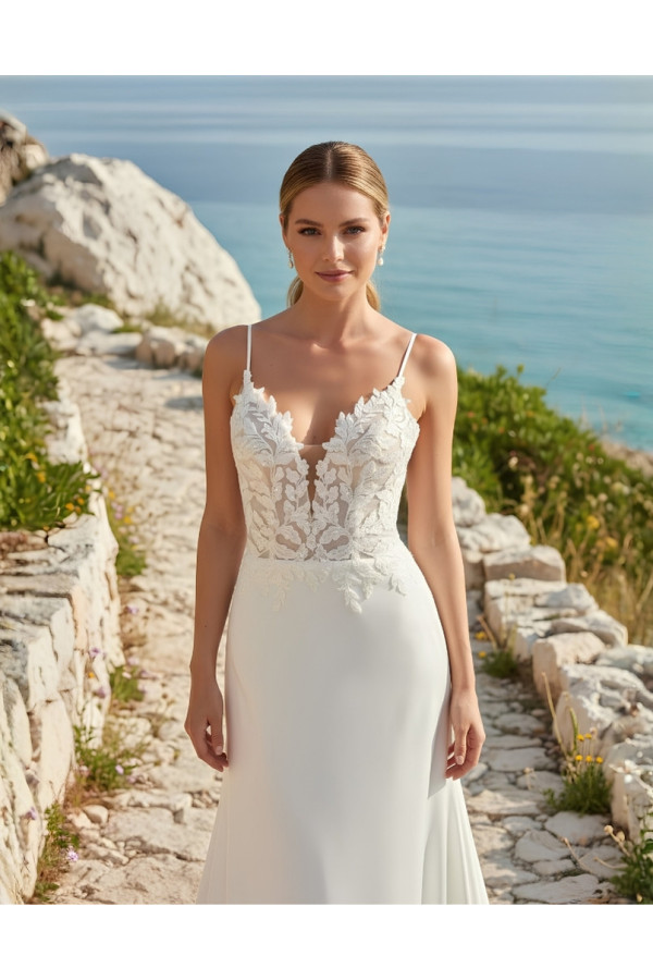 Abito da sposa avorio in crepe e pizzo scivolato 27LOV03 Lovely 2027