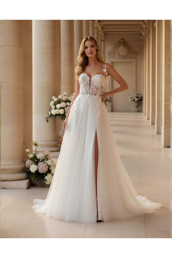 Abito da sposa in tulle e pizzo con spacco 27JFY-23 Just For You