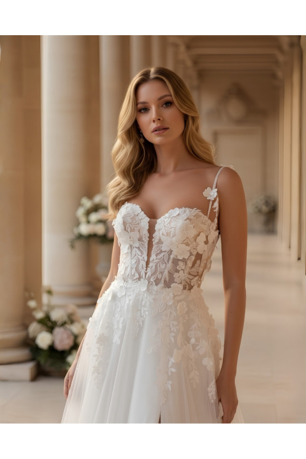 Abito da sposa in tulle e pizzo con spacco 27JFY-23 Just For You