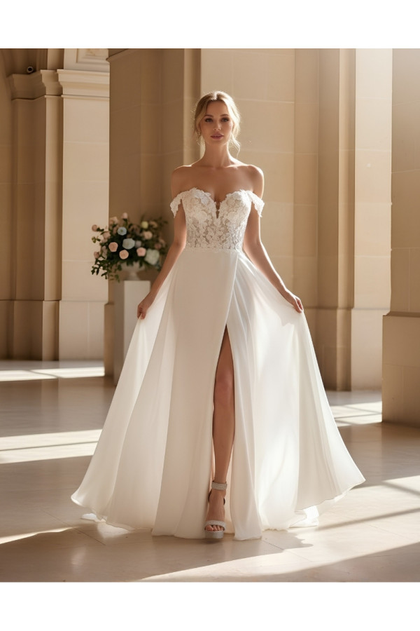Abito da sposa avorio in chiffon e pizzo 27JFY-10 Just For You