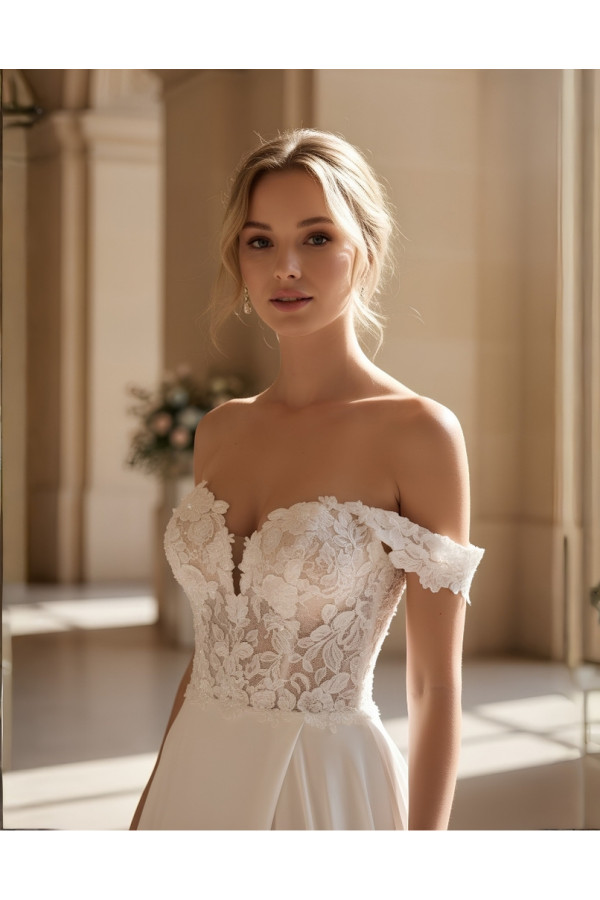 Abito da sposa avorio in chiffon e pizzo 27JFY-10 Just For You