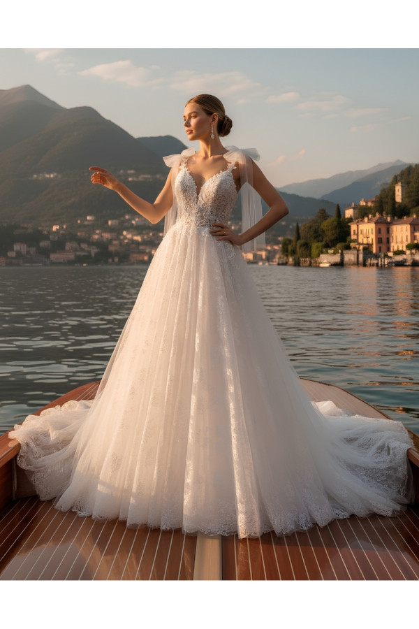 Abito sposa avorio in pizzo e tulle ampio 27DS10 Divina Sposa