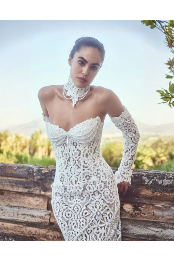 Mantegna Abito da sposa avorio a sirena di Alessandro Couture
