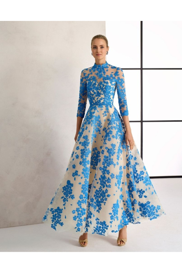 Abito da cerimonia 1tf8 donna rosa clara azzuro e avorio corto