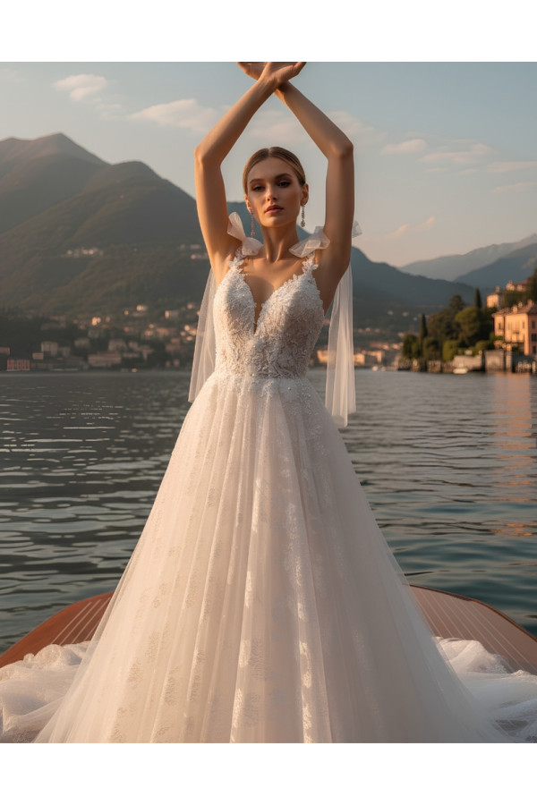 Abito sposa avorio in pizzo e tulle ampio 27DS10 Divina Sposa
