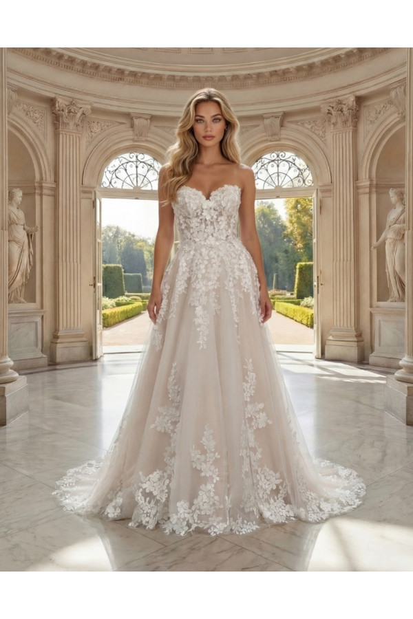 Abito da sposa avorio in tulle ampio con fiori 3D 27MK07 Miss Kelly