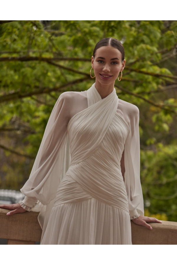 Grecia abito da sposa avorio scivolato in chiffon di Novia D'art