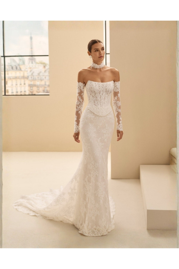 Nairobi Abito da sposa avorio in pizzo trasformabile di Rosa Clará