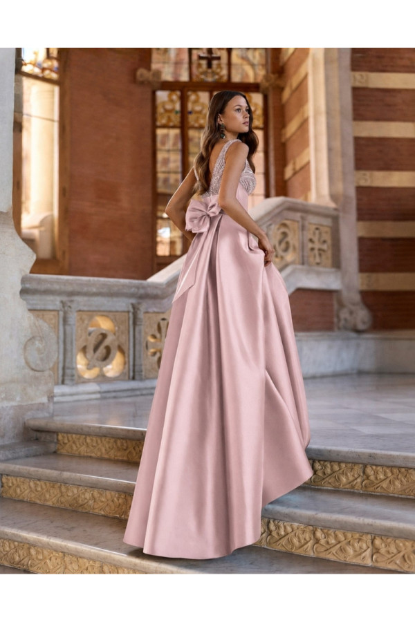 Abito da cerimonia rosa mikado con spacco 2J96 Marfil Barcelona