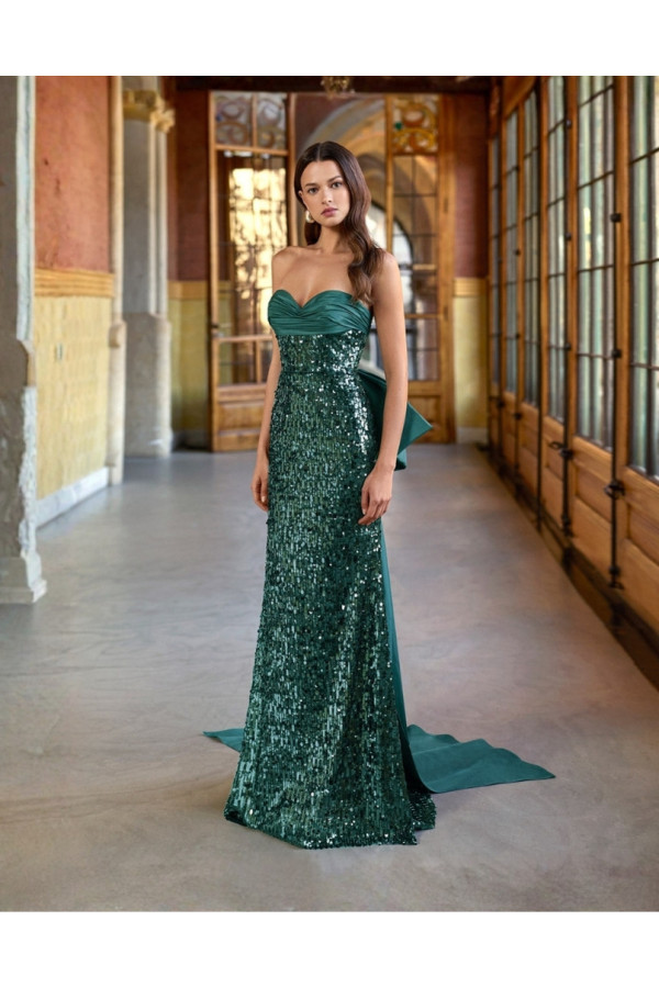 Abito da cerim verde in paillettes scivolato 2JF4 di Marfil Barcelona