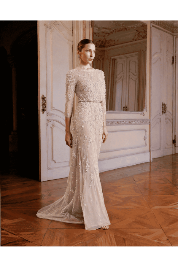 Abito da cerimonia nude gioiello a sirena 2g43 di Couture Club