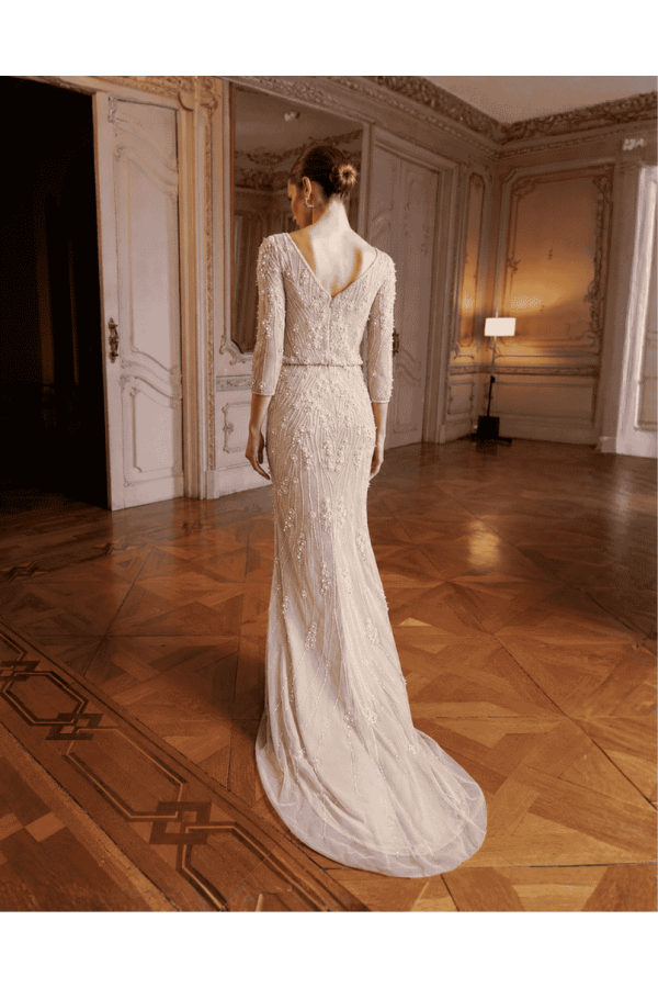 Abito da cerimonia nude gioiello a sirena 2g43 di Couture Club
