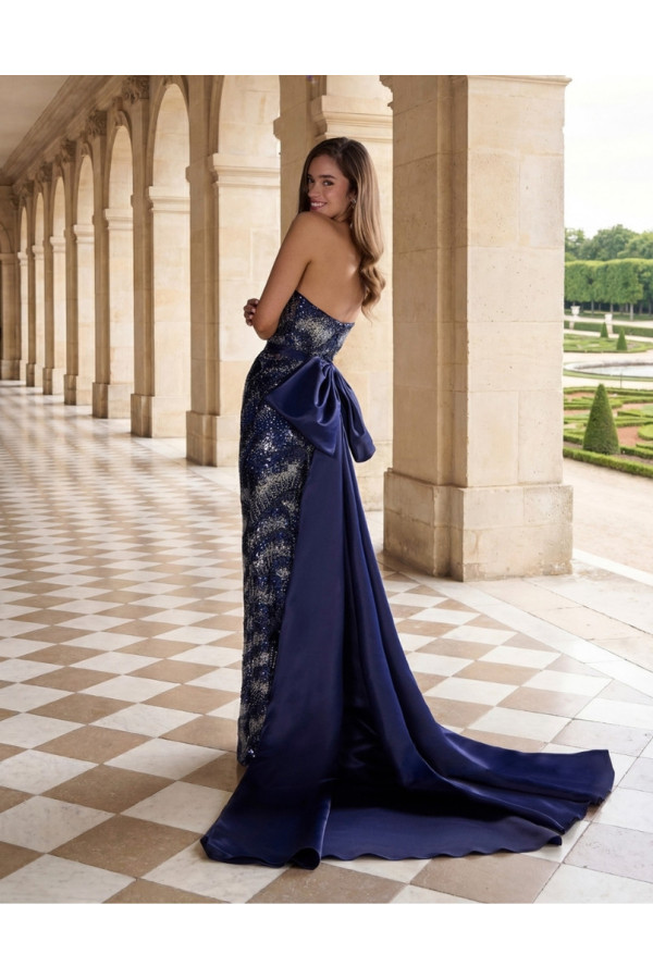 Abito da cerimonia blu e argento paiettato a sirena 2V07 Martha Blanc
