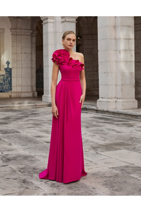 Abito da cerimonia magenta in crepe monospalla 2U32 Aire Barcelona