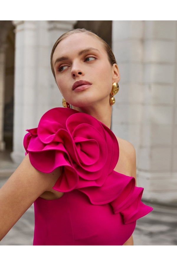 Abito da cerimonia magenta in crepe monospalla 2U32 Aire Barcelona