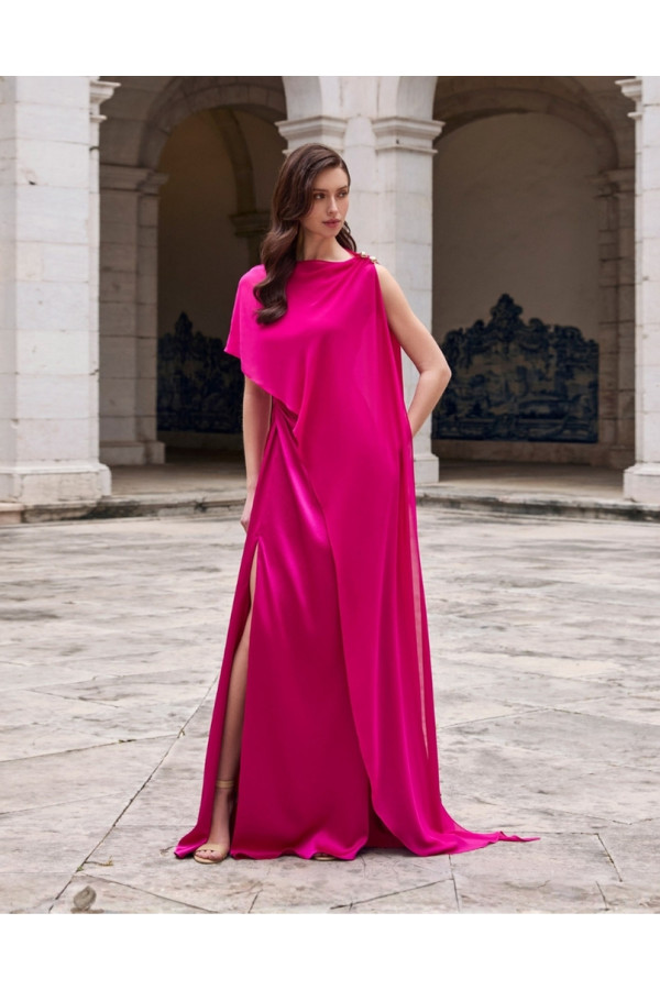 Abito da cerimonia magenta in raso con spacco 2U39 Aire Barcelona