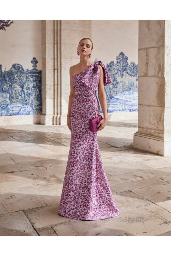 Abito da cerimonia magenta in broccato a sirena 2U94 Aire Barcelona