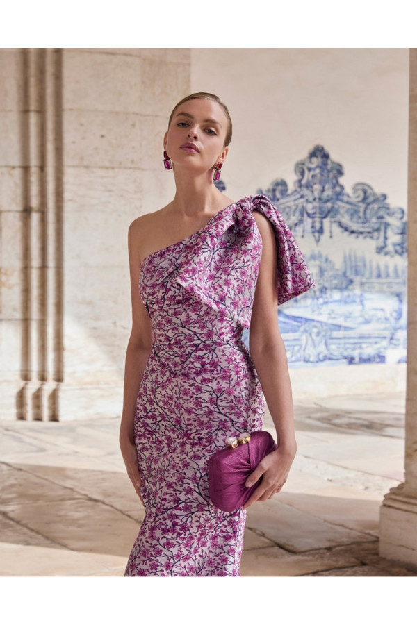 Abito da cerimonia magenta in broccato a sirena 2U94 Aire Barcelona