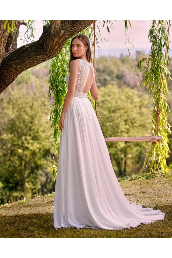 Dara abito da sposa avorio in chiffon scivolato di Novia D'art