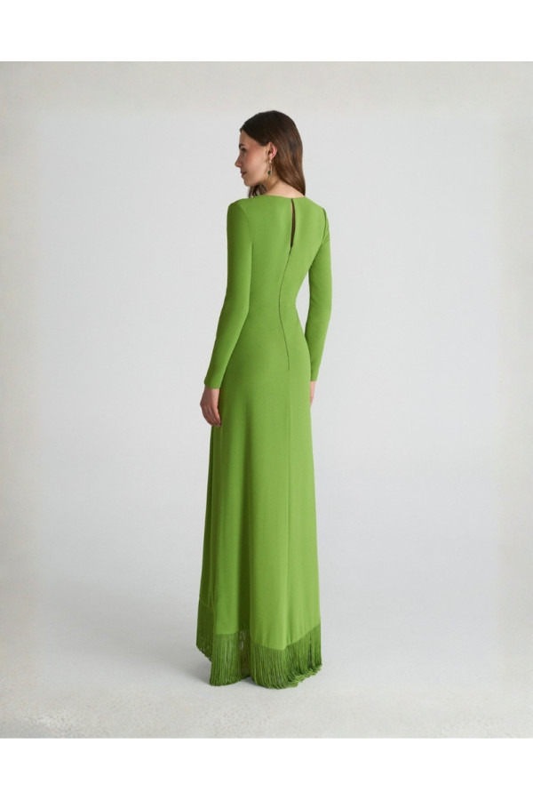 Abito da cerimonia verde mela in crepe asimmetrico 2T99 Rosa Clará