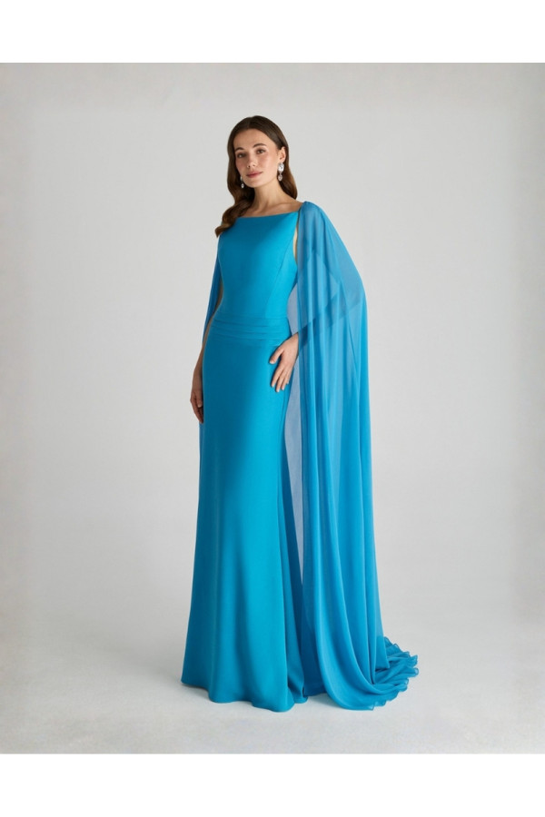 Abito da cerimonia Azul Tiffany in crepe scivolato 2T02 di Rosa Clará