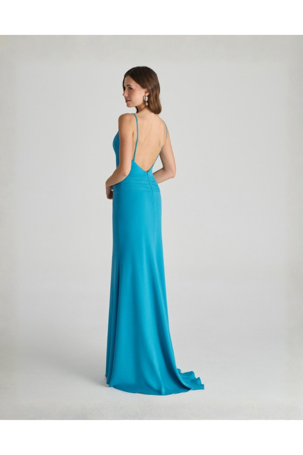 Abito da cerimonia Azul Tiffany in crepe scivolato 2T02 di Rosa Clará