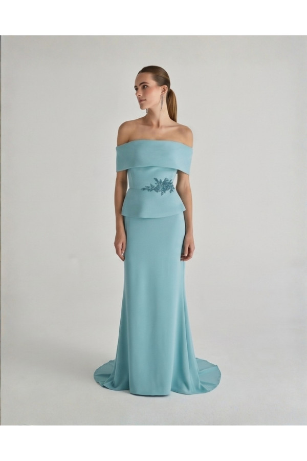 Abito da cerimonia aqua in crepe scivolato 2T08 di Rosa Clará Cocktail