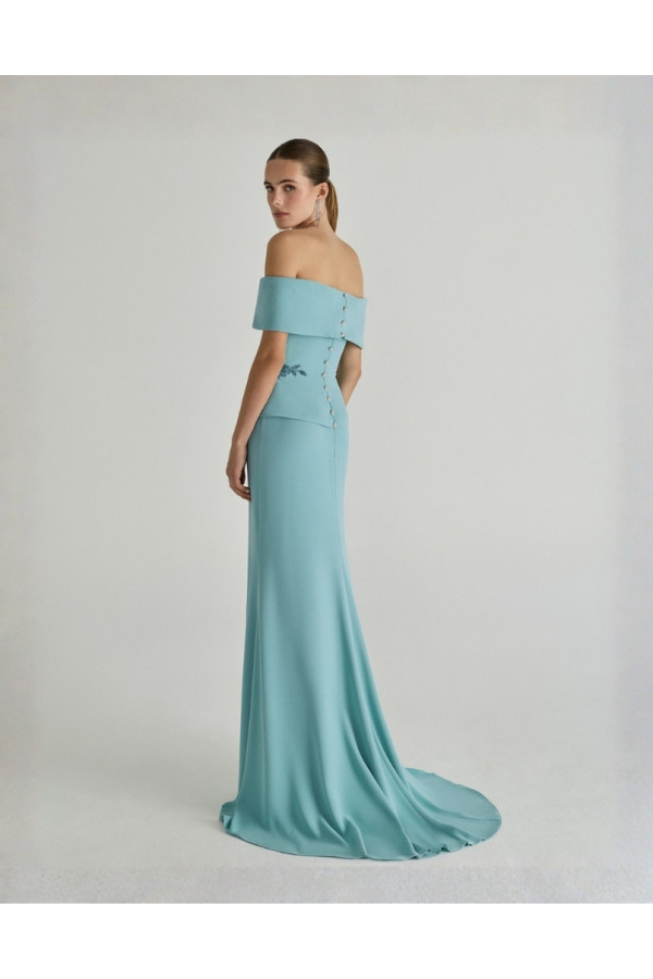 Abito da cerimonia aqua in crepe scivolato 2T08 di Rosa Clará Cocktail