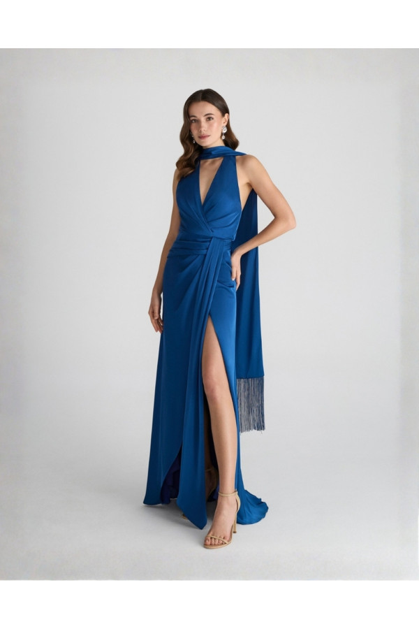 Abito da cerimonia Azul Mykonos in satin con spacco 2TA2 di Rosa Clará