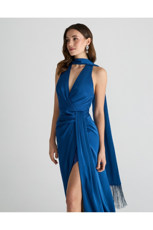 Abito da cerimonia Azul Mykonos in satin con spacco 2TA2 di Rosa Clará