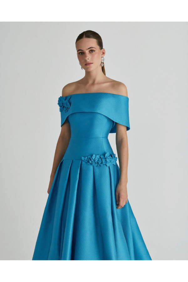 Abito da cerimonia azul in pique ampio 2TB9 di Rosa Clará Cocktail