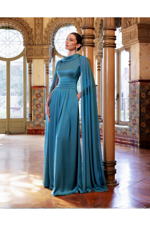 Abito da cerimonia azul in satin con pantaloni 2G96 di Couture Club